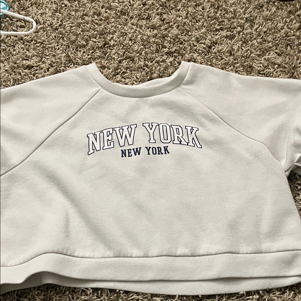 Forever 21 White Crop Top with New York Print
